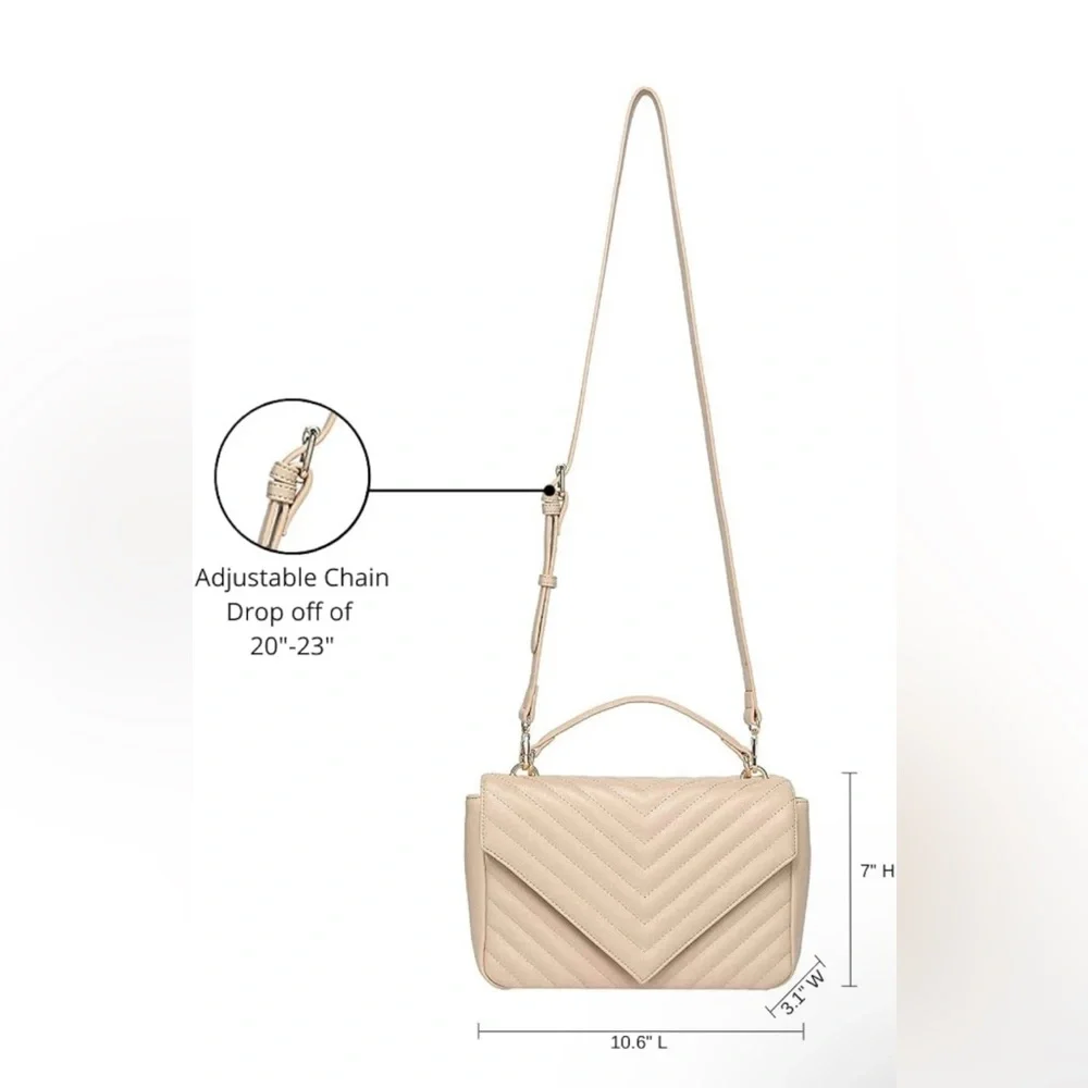 NWT beige Daisy Rose chevron flap top-handle/crossbody bag - Picture 6 of 11